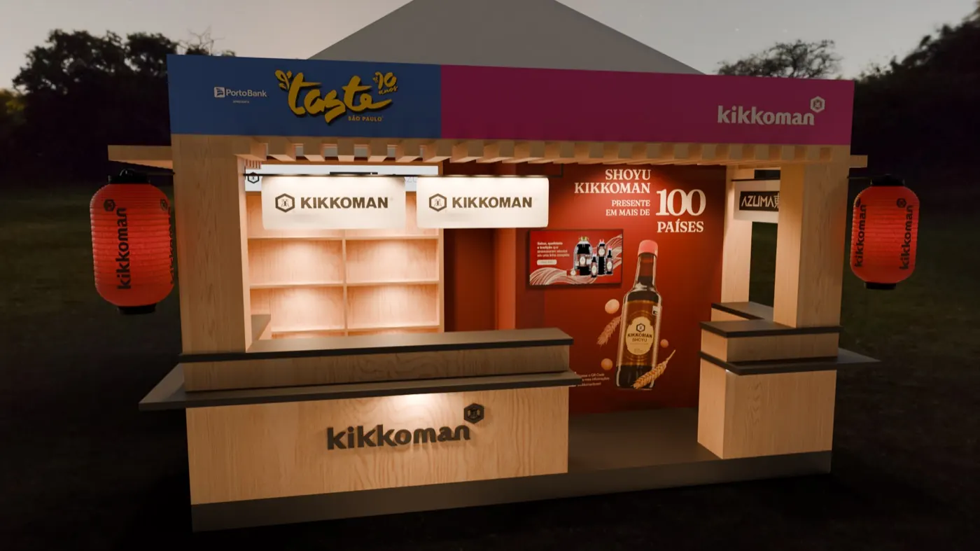 Render do projeto conceitual Kikkoman para Taste São Paulo Festival 2026, vista 2